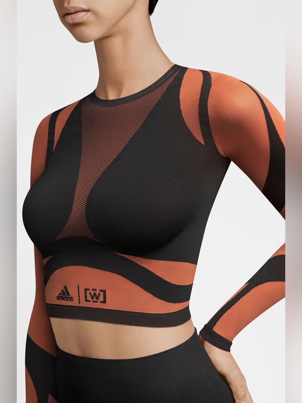 Wolford x Adidas Sheer Motion Crop Long Sleeve Top Black Rust Mesh L NWT RARE